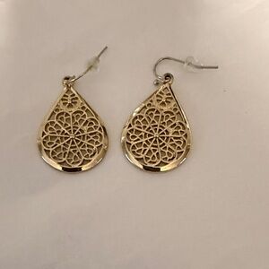 Intricate Gold Costume Filigree Teardrop Earrings